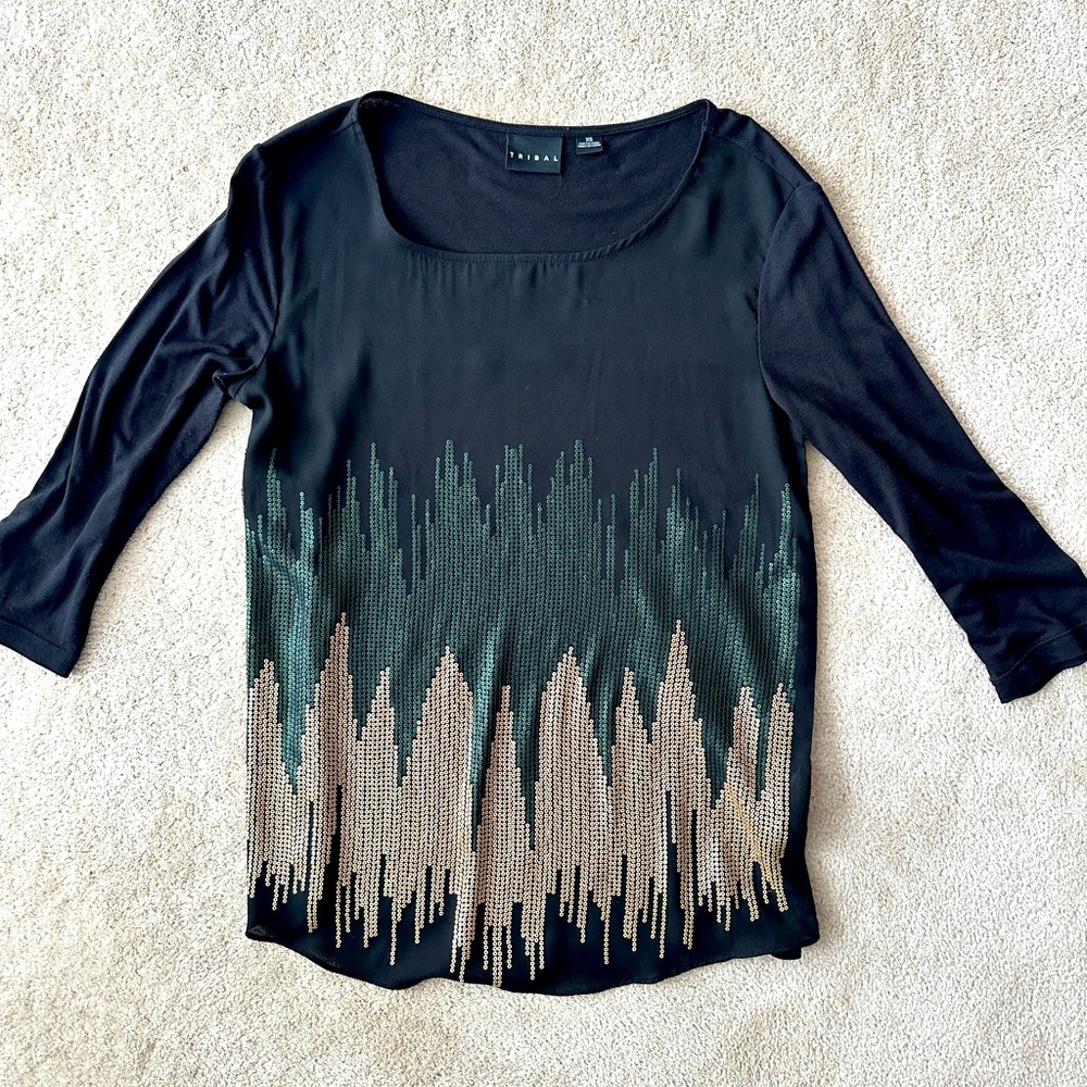 Tribal 3/4 sleeve sequinned shirt